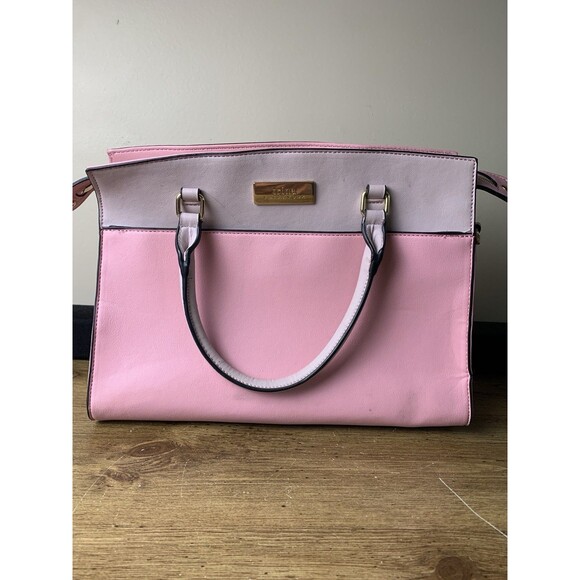 Trina Turk Pink ColorBlock Handbag Leather Purse Hobo Casual READ - Picture 1 of 16